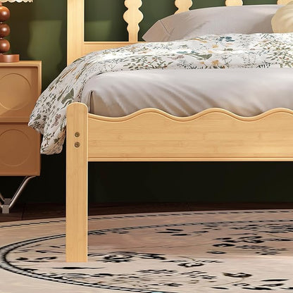 ZIYOO Solid Bamboo Wood Queen Bed Frame with Headboard, 14 inch Platform Bed Frames Queen No Box Spring Needed with Steel Slats, Sturdy and Stable, Easy Assembly, Noise Free