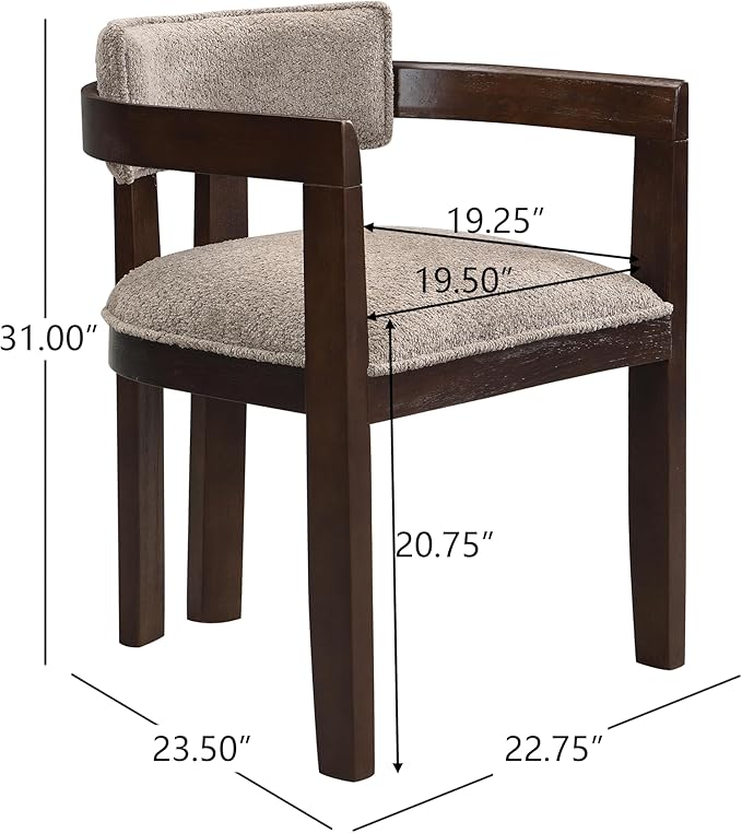 Christopher Knight Home Falcon Boucle Fabric Upholstered Dining Chairs Set of 2, Modern Wooden Dining, Curved Backrest Kitchen Side Chair,Living Room Extra Seat, Espresso