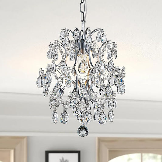 Bestier Modern Pendant Chandelier Crystal Raindrop Lighting Ceiling Light Fixture Lamp for Dining Room Bathroom Bedroom Livingroom entryway 1 E26 Bulbs Required D13 in x H16 in