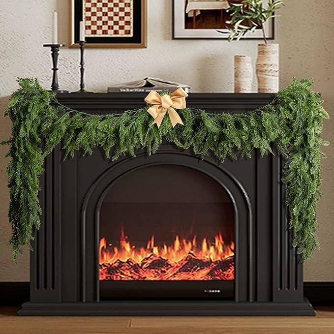 Watayo 9.8 Ft Realistic Touch Norfolk Pine Garland, Artificial Realistic Cedar Garland Christmas Garland for Mantle, Fake Norfolk Pine Greenery Garlands for Xmas Fireplace Window Indoor Outdoor Decor