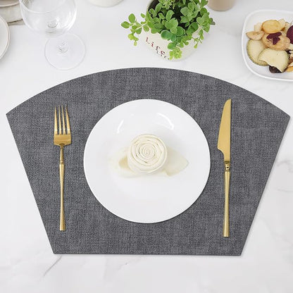 Homaxy Round Table Placemats Set of 6, Washable Wedge Shaped Faux Leather Table Mats, Wipeable Kitchen Dinner Place Mats for Indoor Outdoor, Dark Grey