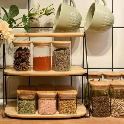 6oz Glass Food Storage Jars, Glass Jars with Bamboo Lids, Kitchen Storage Jars, Set of 6, Canisters with Airtight Lids for Spice, Coffee, Cookie, Pantry Organizers
