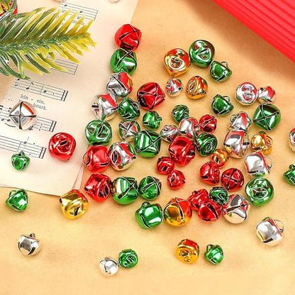 Augshy 240 Pieces Colorful Jingle Bells 4 Colors Mixed Craft Bell Bulk for Christmas Home and Pet Decorations Xmas Decor Party Favors Supplies (0.3/0.4/0.47 inch)