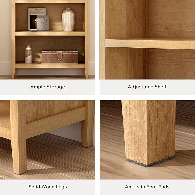 5 Tier Arched Bookshelf, 71" Tall Bookcase with Adjustable Shelves Wood Storage Cabinet Freestanding Display Kitchen Pantry for Living Room Bedroom Home Office, Natural Oak