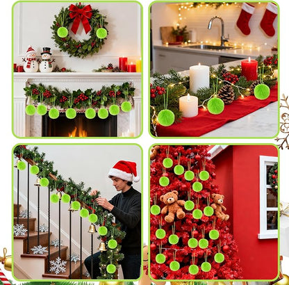 12 Pcs Lime Green Furry Christmas Balls Ornaments Green Christmas Hanging Decorations for Xmas Tree Faux Fur Pom Pom Ball Ornaments for Wreath Fireplace Wall Home Party Supplies
