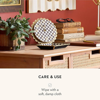 MACKENZIE-CHILDS Glass Tray, Decorative Bathroom Counter Tray, Small, Black-and-White Courtly Check