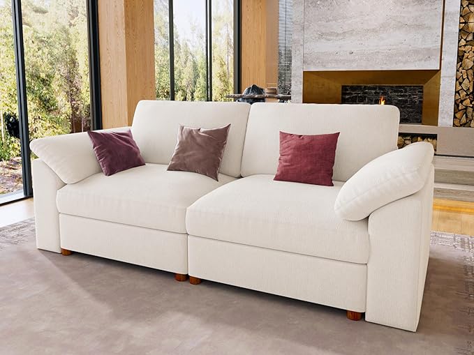 EASE MOOSE Modern Loveseat Sofa for Living Room, Comfty 2 Seat Solid Wood Frame Sofa, FSC Certified Modern Deep Seat Couch, Removable Cover,White