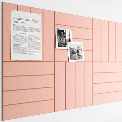 Bumusty Large Cork Board Alternative-36 x24 Felt Bulletin Board Tiles, with 30 Pushpins, 40 Adhesive Tabs, 6-Pack Slat Wall Paneling, Cork Boards for Office Push Pin Board Felt Board-Pink