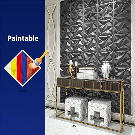 Art3dwallpanels 33 Pack 3D Wall Panel Diamond for Interior Wall Décor, PVC Textured Wall Panels, 12''x12'' Cover 32.Sq.Ft. Silver