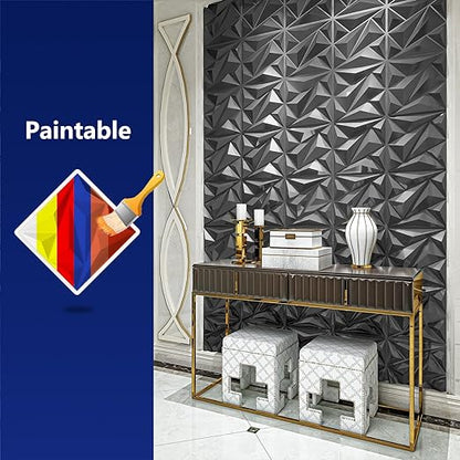 Art3dwallpanels 33 Pack 3D Wall Panel Diamond for Interior Wall Décor, PVC Textured Wall Panels, 12''x12'' Cover 32.Sq.Ft. Silver