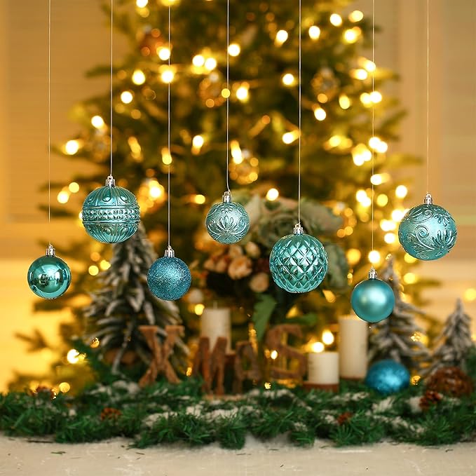 Christmas Ball Ornaments Baby Blue Christmas Tree Decorations with Hang Rope-36pcs Shatterproof Christmas Ornaments Set with 6 Styles in 3 Sizes(Small Medium Large)