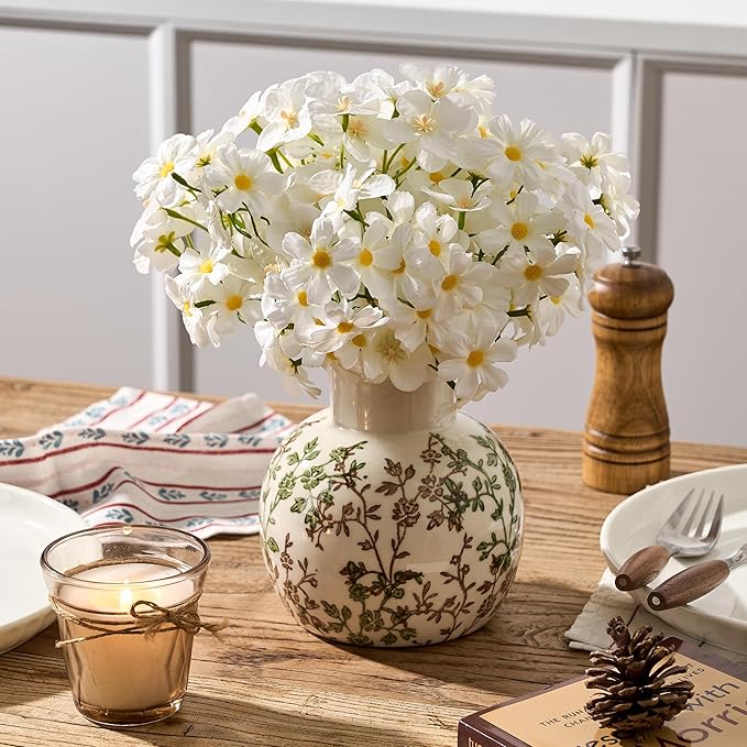 SIDUCAL Ceramic Green and Beige Antique Vase, 5.91 Inch Retro Ice Cracked Chinoiserie Floral Vase, Rustic Farmhouse Vases for Home Decor, Bookshelf, Office, Garden, Chinoiserie Decor, Tuscan Decor