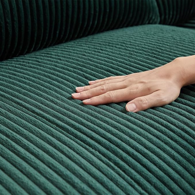 122'' Modern Curved Cloud Sofa Luxury Living Room 5 Seater Sectional Sofa Curve Design Comfortable Upholstered Sofas with Toffee Chair for Living Room Bedroom Apartment(Corduroy+Left Facing, Green)