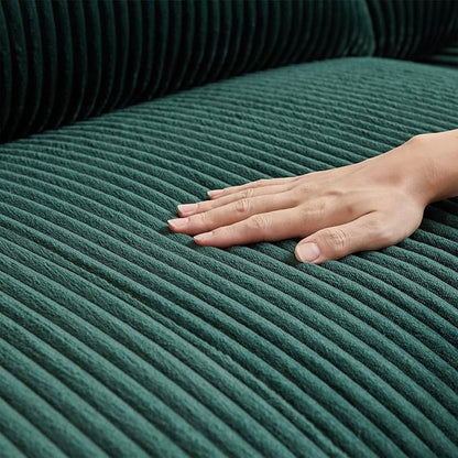 122'' Modern Curved Cloud Sofa Luxury Living Room 5 Seater Sectional Sofa Curve Design Comfortable Upholstered Sofas with Toffee Chair for Living Room Bedroom Apartment(Corduroy+Left Facing, Green)