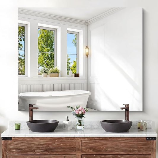 KOCUUY Large Frameless Mirror,40x48 Inch Square Bathroom Vanity Mirror for Over Sink, Upgraded Shatterproof Unframed Design for Bedroom, Living Room, Entryway