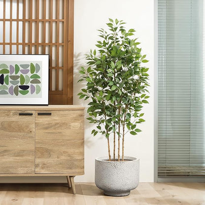 LuxenHome 12-Inch Dia Round Concrete Planters, Outdoor Indoor Decorative Plant Pots with Drainage Holes and Rubber Plug, Rustic Distressed Speckled Gray Flower Pot Planters for Home Garden Patio