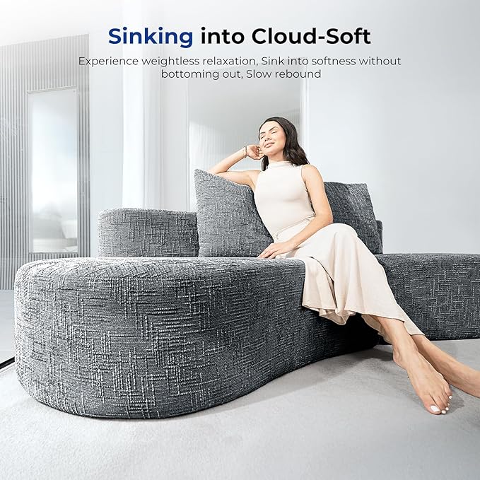 98" Curved Couch with Half Moon Design, Sofa Bed with 2 Throw Pillows & 4 Seaters for Living Room, Office & Apartment,No Assembly Needed(Dark Grey)