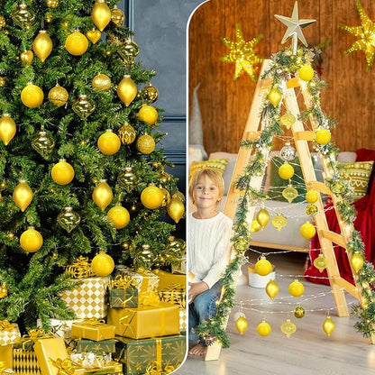 Zomiboo 12 Pcs Yellow Glass Christmas Ball Ornaments Set 3.15" Hanging Shatterproof Glass Bulbs for Christmas Tree Baubles Bulk for Holiday Xmas Tree Decorations Gifts