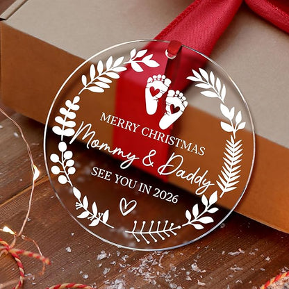 Merry Christmas Mommy & Daddy 2026 Ornament - Expecting Baby Ornament Xmas Gifts - Pregnancy Announcement for Husband, Grandparents, Family, Aunt - Expecting Parents to Be Unique Gifts