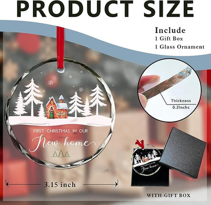 Our First Christmas in Our New House 2025 Christmas Glass Ornament 2025 - Ornament Glass Hanging Decoration for Holiday Travel, Welcome Gift for Her, Couples, or New Owners/A04