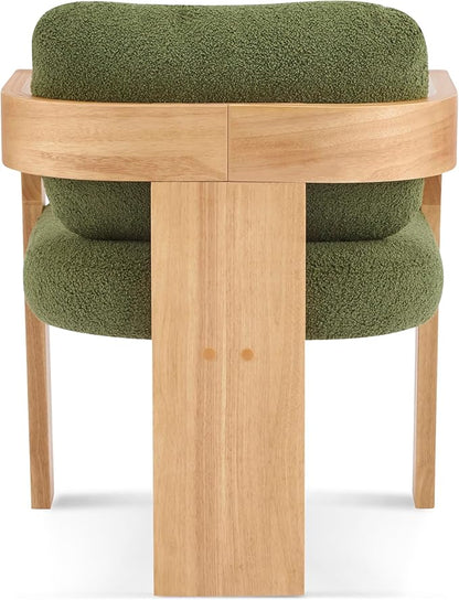 Christopher Knight Home Yorick Modern Boucle Dining Chair Set of 2 with Cushion, Solid Wood Dining Room, Curved Backrest Kitchen Side Chair, Living Room Comfy Extra Seat, Natural+Green