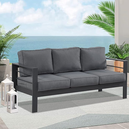 Wisteria Lane Patio Furniture Aluminum Outdoor Chair, All-Weather Outdoor 3 Seats Chair, Gray Metal Chair with Dark Grey Cushions