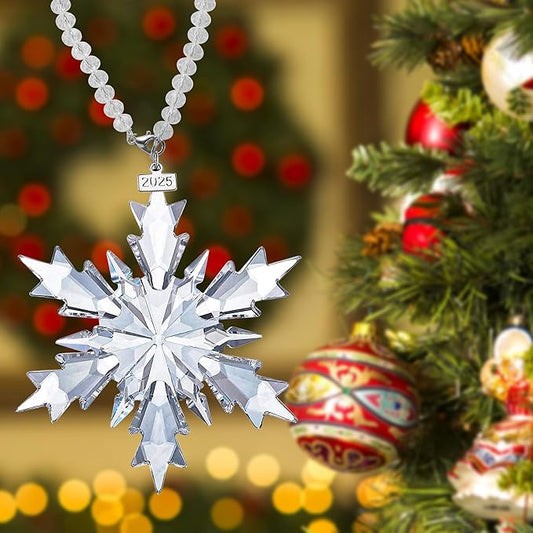 2025 Annual Edition Snowflake Christmas Ornament, Display Winter House Decor with Gift Box (Clear Crystal A)