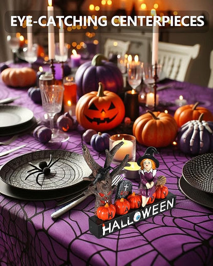 Halloween Decorations Indoor 7.8'' Resin Monsters - Witch Pumpkins Black Crow Spooky Tree R.I.P Graveyard Tombstones with Decorative Happy Halloween Sign Figurines (Witch)