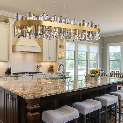 Siljoy Gold Crystal Chandelier for Dining Room, Large Modern 2-Tiers K9 Crystal Raindrop Chandelier, 20 Lights Luxury Adjustable Hanging Ceiling Light for Living Room Kitchen Island Bar L52''