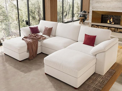 EASE MOOSE Oversized Modular Sectional Sofa, FSC Certified Extra Large U Shape Sectional Cloud Couch,Comfty Deep Modular Sofa with Ottoman,White