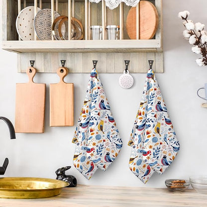 Floral Birds Kitchen Towels Set of 2 Absorbent Spring Summer Dish Towels Farmhouse Tabletop Decor Birds