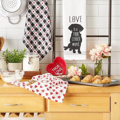 DII Valentine Dish Towels Set of 3 Dog Love Decorative Kitchen Towels 18x28