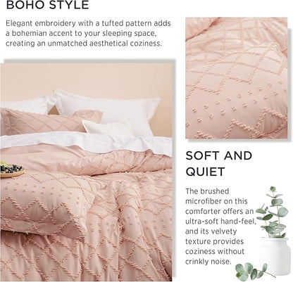 Bedsure California King Comforter Set - Coral Pink Comforter, Boho Tufted Shabby Chic Bedding for Kids, 3 Pieces Vintage Farmhouse Bed Set for All Seasons, Fluffy Soft Bedding with 2 Pillow Shams