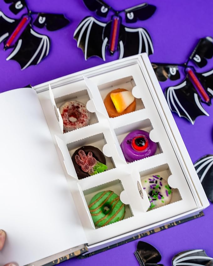 Send A Cake Enchanted Spell Book Gift Box with Flying Bat Surprise – 6 Mini Donuts – Halloween Treats for Kids & Adults, Unique Birthday Gift, Fun Delivery for All Ages