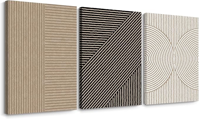 Boho Modern Wall Art Pictures Neutral Abstract Canvas Wall Decor Minimalist Line Wall Art Beige Brown Black Poster Mid Century Painting Artwork for Living Room Bedroom 24x36x3 Inch Wrapped Canvas