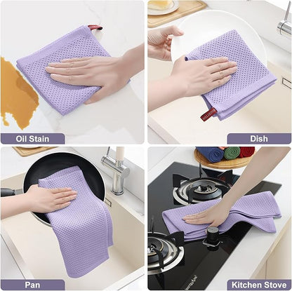 Homaxy 100% Cotton Kitchen Towels and Dishcloths Set, 12 x 12 Inches and 13 x 28 Inches, Set of 10 Bulk Kitchen Towels Set, Ultra Soft Absorbent Dish Cloths for Washing Dishes, Lavender