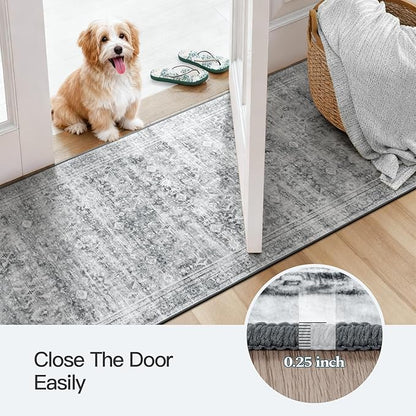 Lofus 2X 6 Runner Rug for Hallways,Grey Washable Runner Rugs with Non Slip Rubber Backing, Low Pile Soft Carpet Runner for Kitchen Bathroom Bedroom Laundry