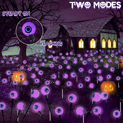 2025 Upgraded 6 Pack Solar Halloween Lights Outdoor, 36 LED Purple Swaying Solar Eyeball Lights Waterproof with 2 Modes for Path Party Patio Garden Pathway Graveyard Halloween Displays Decorations