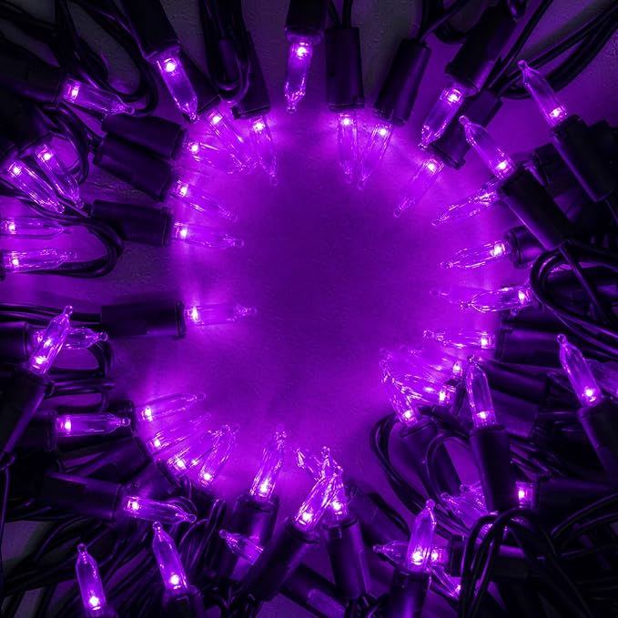 YULETIME Purple LED Christmas Lights with Black Wire, 33 ft 100 Count UL Certified Commercial Grade Halloween String Light Set (Purple - Black Wire)