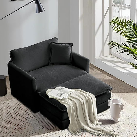 SoarFlash Chenille Sectional Sofa, Comfy Modular Single Sofa with Ottoman, Modern Recliner Deep Seat Sofa Set for Living Room,Grey