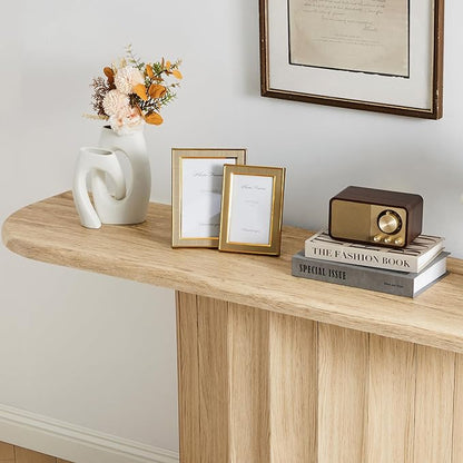 59'' Fluted Console Table for Entryway, Narrow Wooden Sofa Tables Behind Couch, Modern Entryway Table with Storage Accent Table for Hallway, Living Room, Entrance, Foyer (Natural)