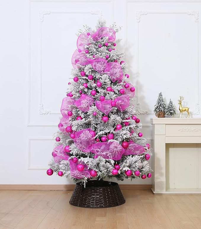 Christmas Ball Ornaments Fuchsia Pink Christmas Tree Decorations with Hang Rope-36pcs Shatterproof Christmas Ornaments Set with 6 Styles in 3 Sizes(Small Medium Large)