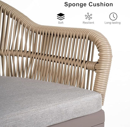 PURPLE LEAF 5 Pieces Oversized Square Patio Dining Set with Outdoor Aluminium Dining Table and Woven Chairs Modern Metal Furniture Cushions Sets for Garden Yard Indoor Decor Kitchen Champagne