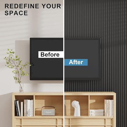 8-Pack WPC Wood Panels for Wall - 96 x 6.6 Inch 3D Acoustic Wall Panels, Water-Proof and Easy Installation, Accent Slat Wall Paneling for Living Room, Office, Black