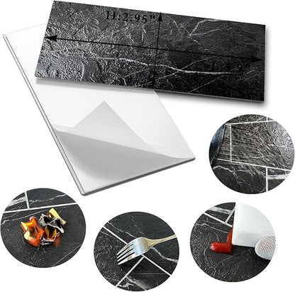 AULIGET 3" x 6" Subway Tile Peel and Stick Backsplash, Thick PVC Stick on Wall Tiles (100, Black Marble + White Grout)