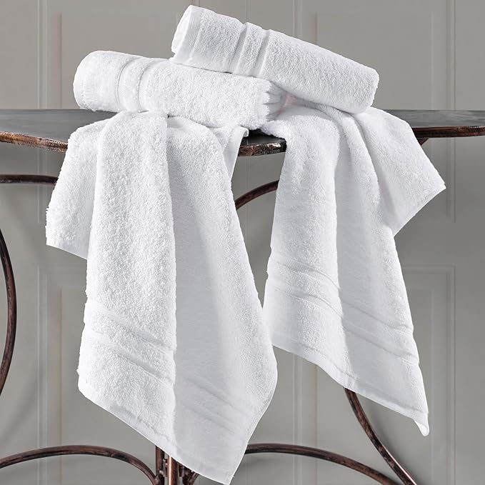 Hawmam Linen Hand Towels  Bath Towels Set of 4 16x29 Inch Premium Turkish Cotton Blissful Luxury Spa Feel, White