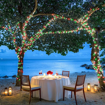 JMEXSUSS Connectable Red White and Green Christmas Lights, 8 Modes 100 LED Twinkle String Lights Indoor, Clear Wire Plug-in String Lights Outdoor Waterproof