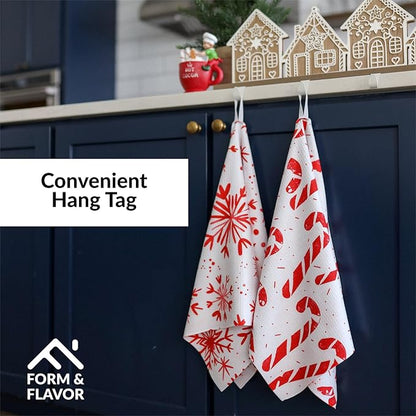 Christmas Dish Towels Holiday Kitchen Towels Tea Towels Decorative Red Snowflake Set