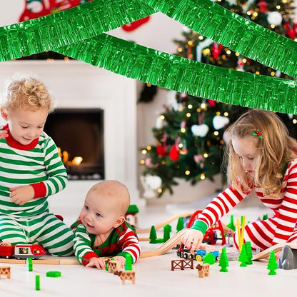 12 Pack 10 Feet Metallic Foil Fringe Garland Tinsel Streamers Banner, Green Wall Hanging Tinsel Fringe Banners for Parade Floats, Wedding, Birthday, Christmas, New Year Party Decorations