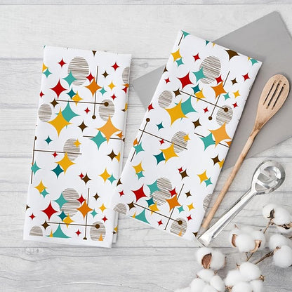 Mid Century Modern Kitchen Towels Set of 2 Diamond Absorbent Dish Towels 24x16